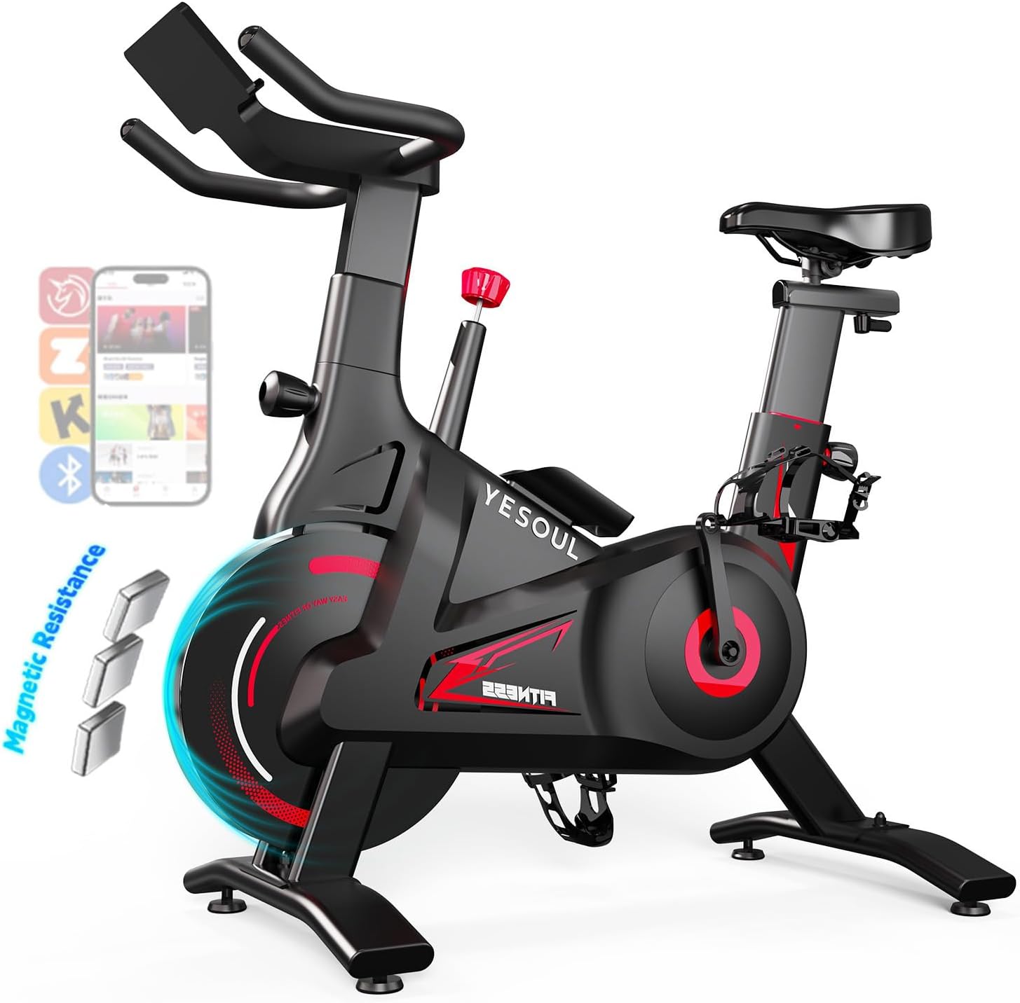 Yesoul Black Exercise Bike for Home, Low Noise Indoor Cycling Bike for Home Gym Electric Stationary Bike with Tablet Mount & Comfortable Seat Cushion for Women Apartment Workout Bike for Fitness