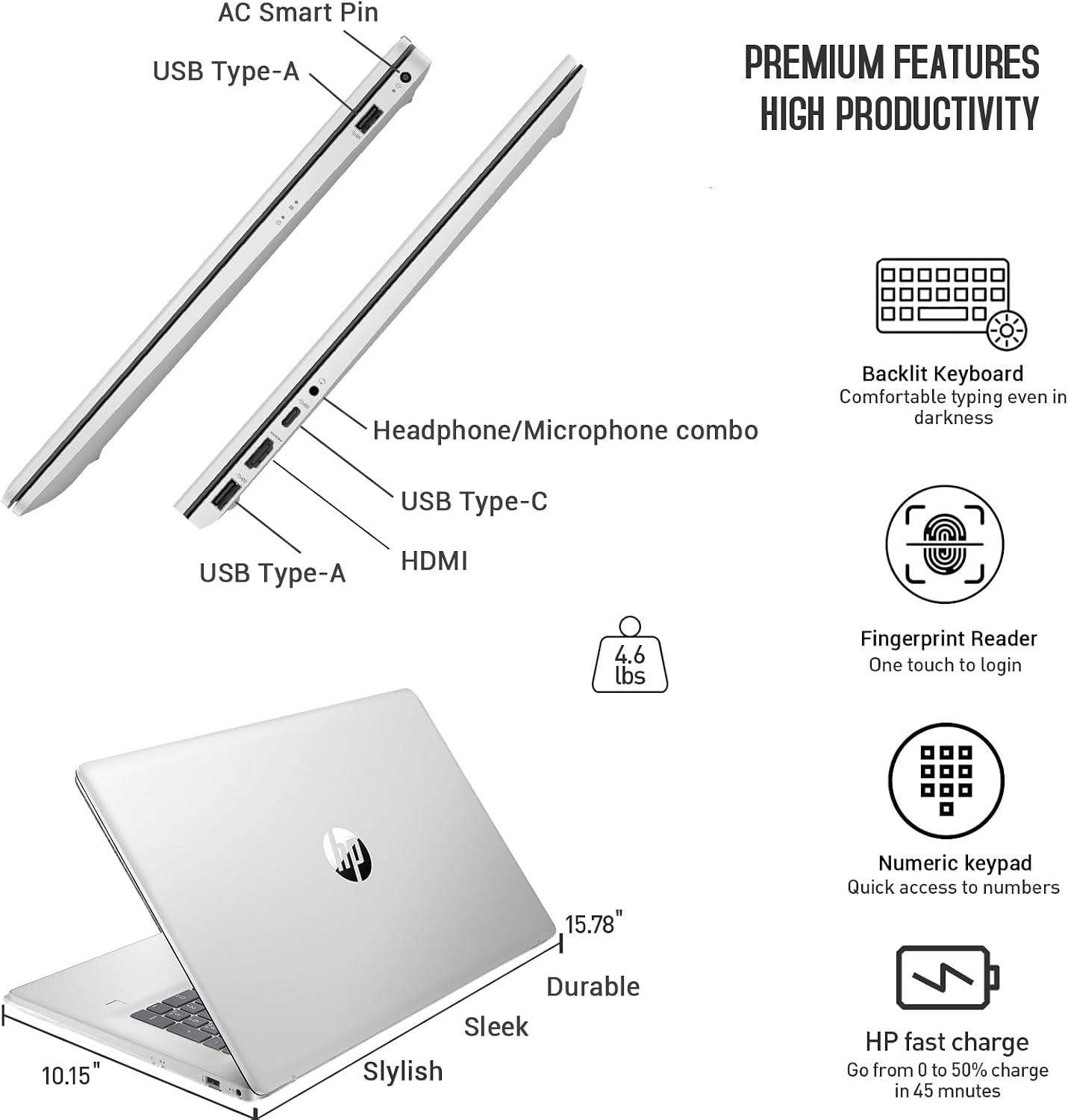 HP 17 Touchscreen Laptop Computer, 17.3' HD+ Touch Screen Laptop Notebook PC, Intel 10-Core i7, 64GB RAM 2TB SSD, Windows 11 Pro, 10 Key Backlit Keyboard, Fingerprint Reader, Wi-Fi 6