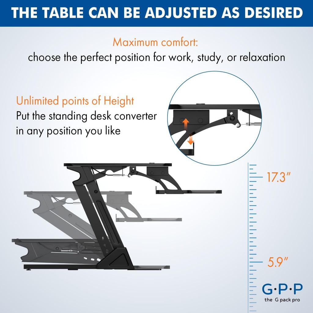 36″ Wide Standing Desk Converter – Sit-to-Stand Workstation for Dual Monitors, Height Adjustable Up to 17.3″ with Large Keyboard Tray – Black