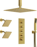 Thermostatic Shower system, 16, 6 in. Bathroom Shower Set Wall Mount Dual Shower Head Faucet in Brushed Gold