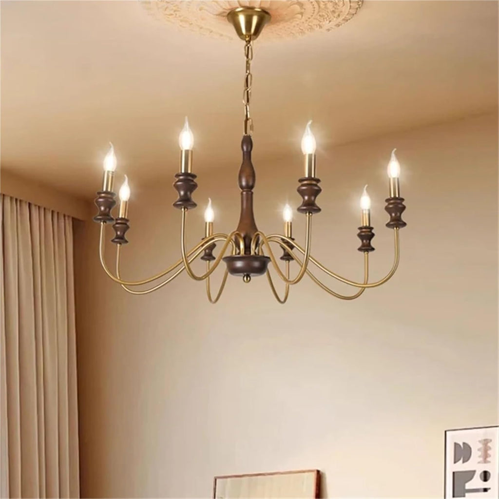 Retro Style E14 Bulb Chandelier Gold Silver Black Metal Dark Wood for Parlor Restaurant Bedroom Lighting,Dining Light Fixtures