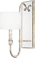 Capital Lighting 613311SG-654 Charleston White Fabric with K9 Crystal Rectangular Wall Sconce, 1-Light 60 Watt, 18' H x 6' W, Silver/Gold Leaf
