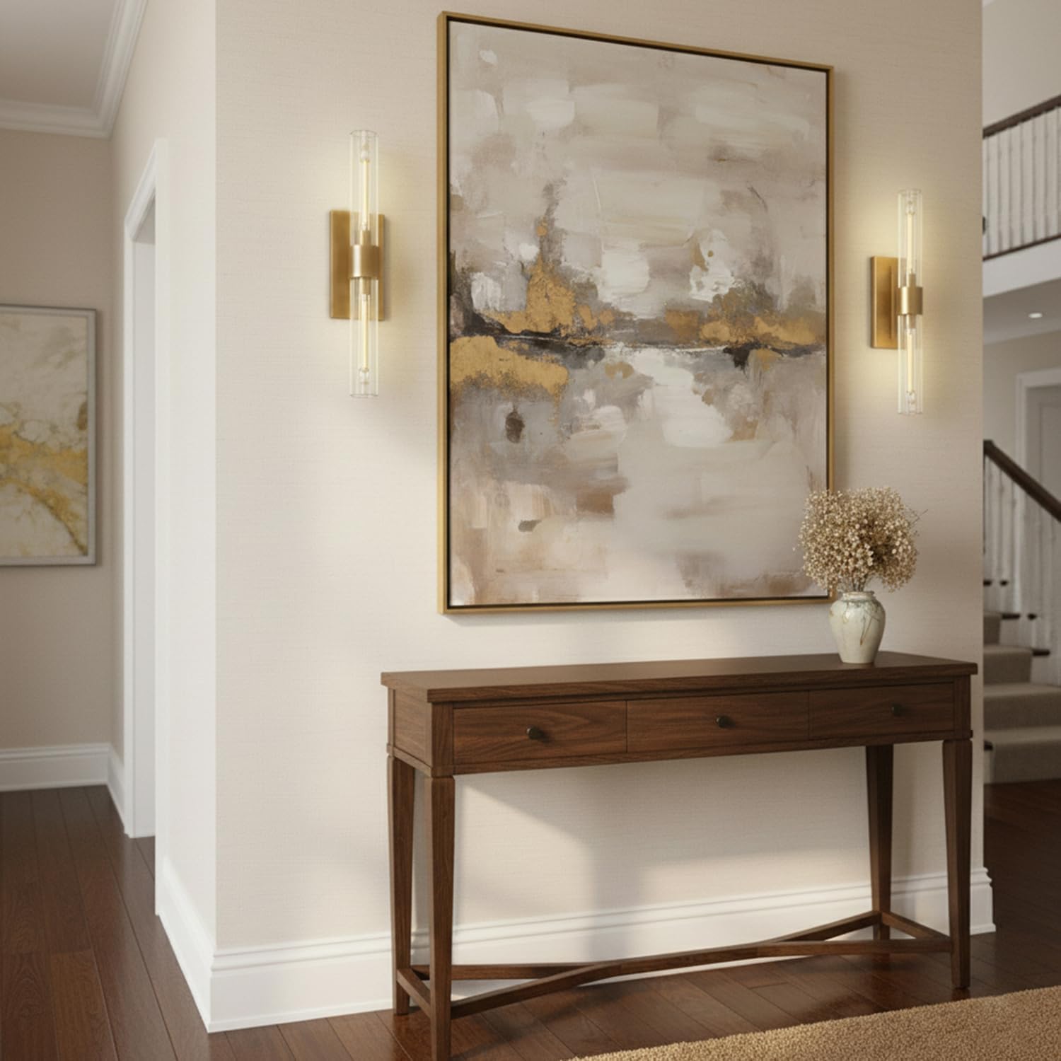 Brass Wall Sconces, 22.8' Bathroom Wall Sconce, Antique Brass Wall Sconces Set of 2, 2-Light Dimmable Wall Sconce, Sconces Wall Lighting With Glass, Bathroom Vanity Light, Tube Sconce for Living Room