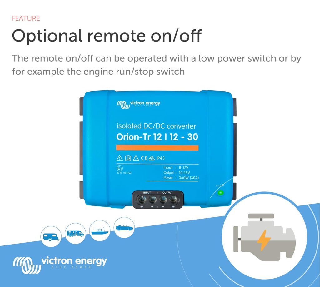 Victron Energy Orion-Tr DC to DC Converter - 12/12-Volt 30 amp 360-Watt - IP43 Protected - for Dual Battery Systems - Isolated