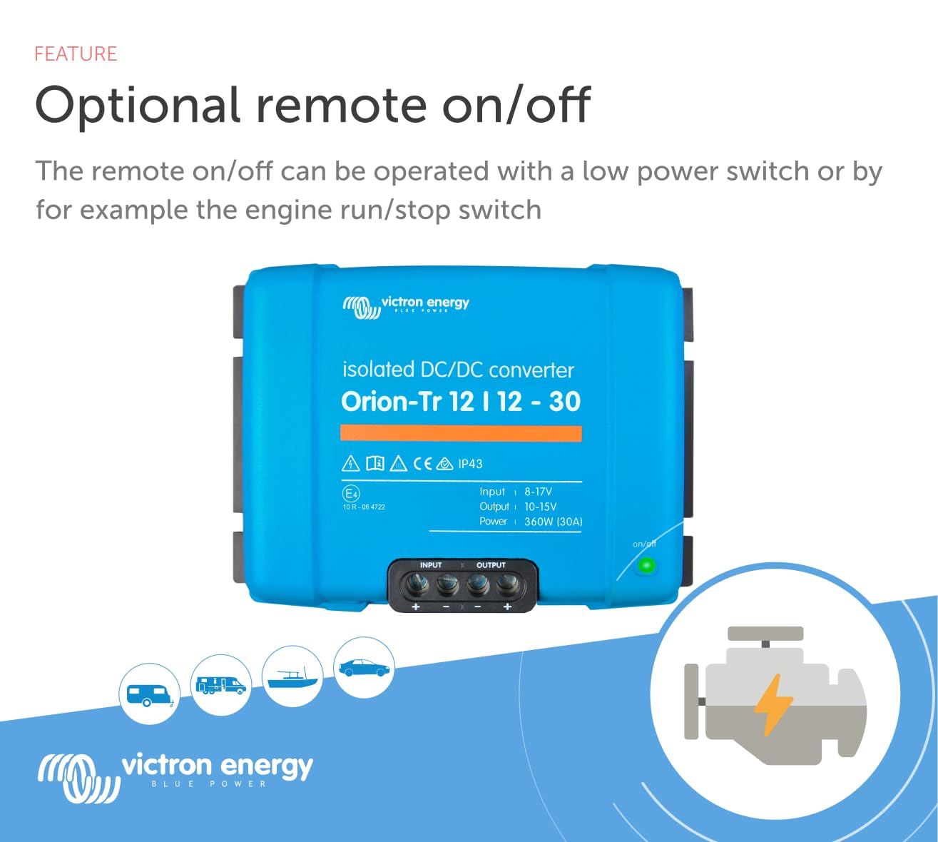 Victron Energy Orion-Tr DC to DC Converter - 12/12-Volt 30 amp 360-Watt - IP43 Protected - for Dual Battery Systems - Isolated