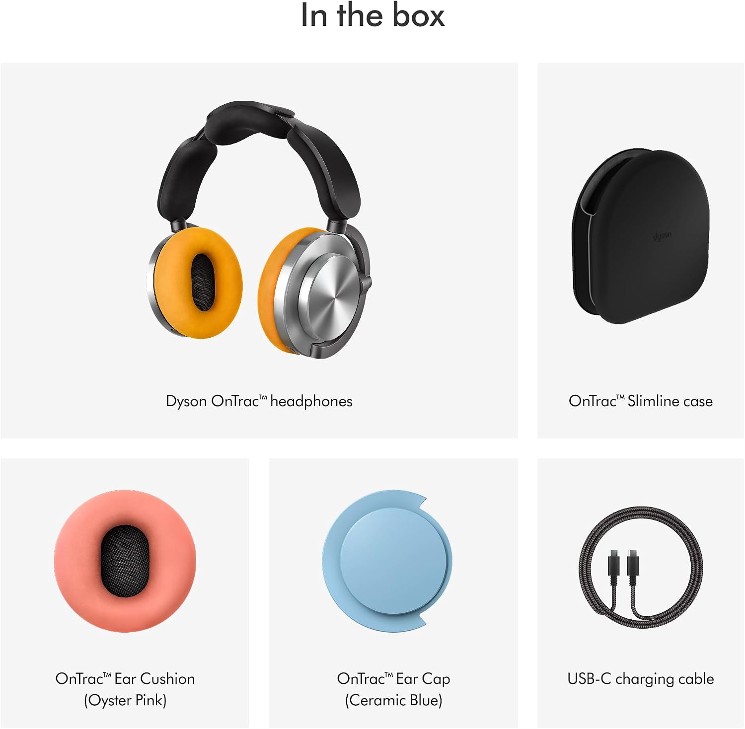 Bundle - Dyson OnTrac™ Over Ear Wireless Headphones in CNC Aluminum with Oyster Pink Ear Cushions + Ceramic Blue Ear Caps - Noise Cancelling, Up to 55 Hours Battery Life(2), Customizable