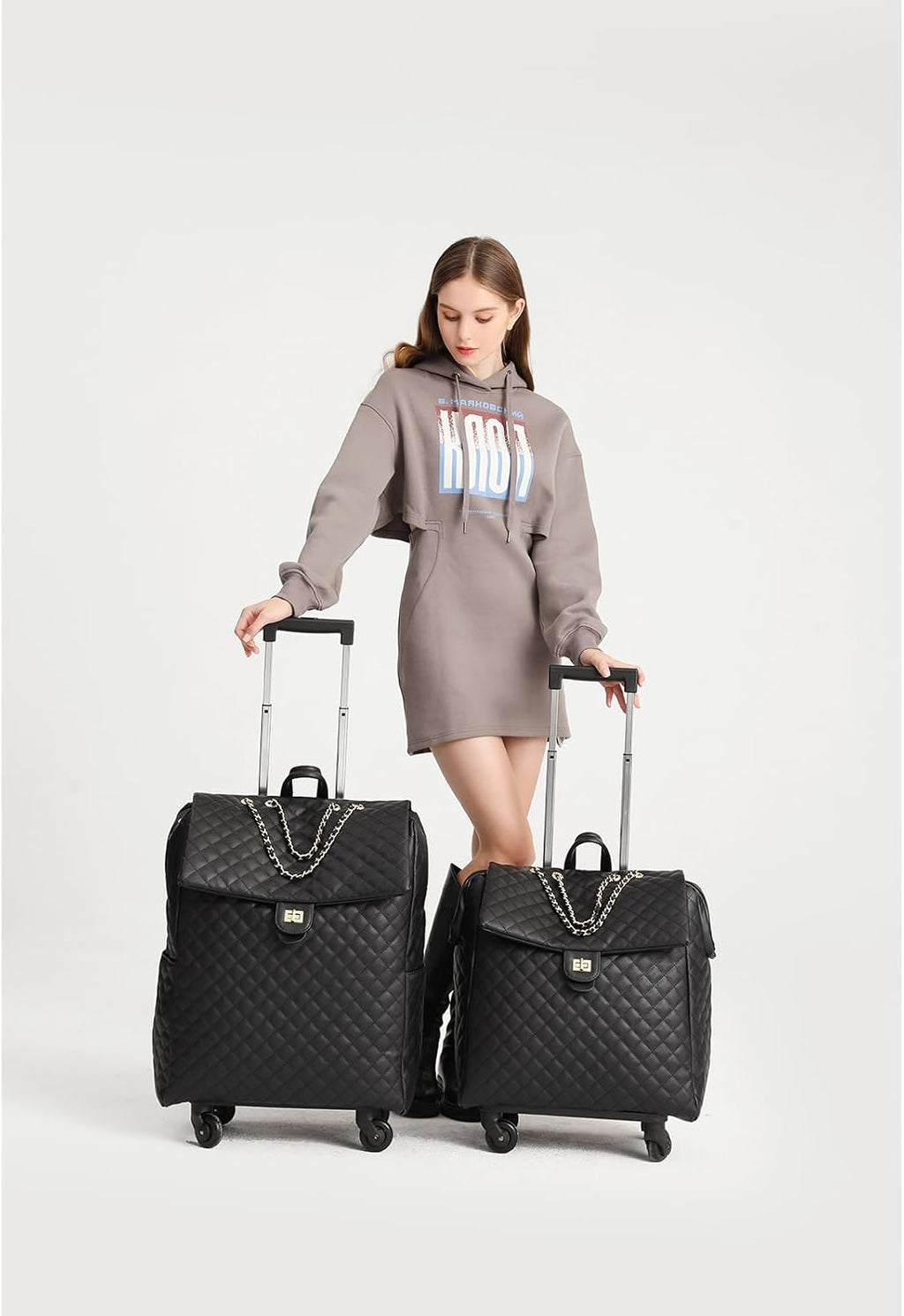 VH&GRED Luxury Carry on Luggage for Women Designer Underseat Carry On Luggage with Wheels Diamond Quilted Leather Carry On Luggage Vintage Style Suitcases with Wheels