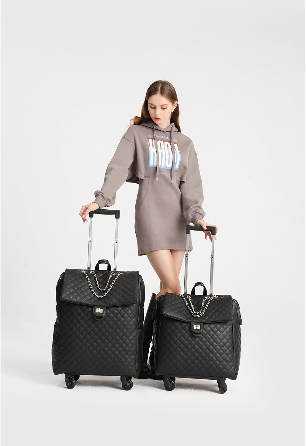VH&GRED Luxury Carry on Luggage for Women Designer Underseat Carry On Luggage with Wheels Diamond Quilted Leather Carry On Luggage Vintage Style Suitcases with Wheels