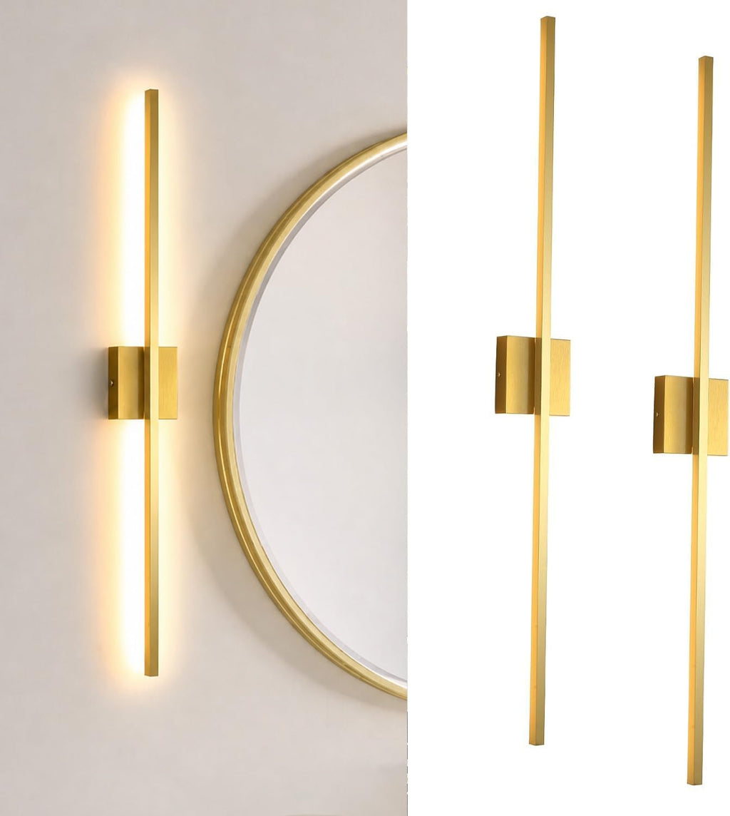 Wall Sconces Set of Two,LED Hardwired Dimmable Wall Sconce,Gold Wall Sconce for Bathroom, Living Room, Bedroom, Hardwired 3000K 40 Inch (2 Pack)