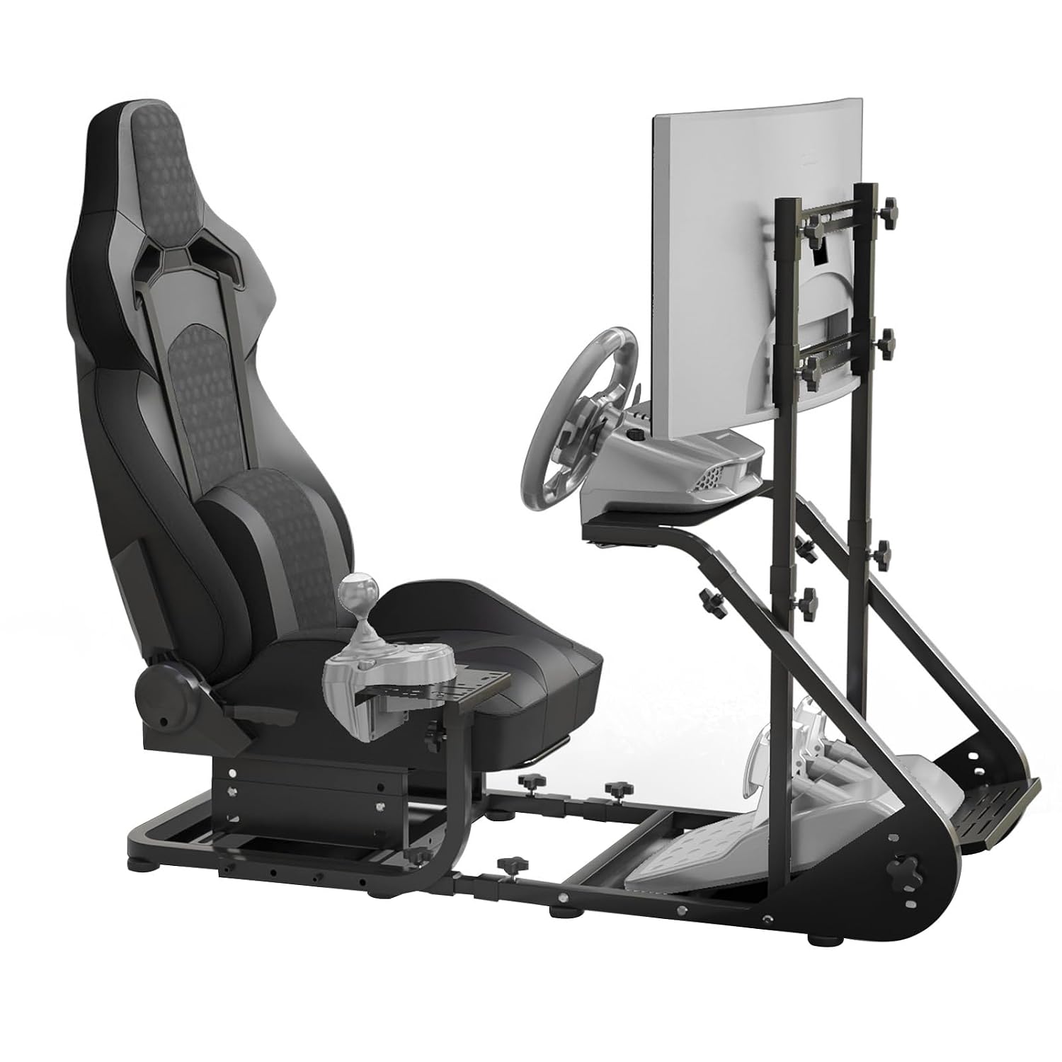 Racing Simulator Cockpit with Monitor Mount and Seat,Sim Racing Cockpit Compatible with Fanatec,PXN,Thrustmaster and Logitech Adjustable Driving Simulators,Excluding Handbrake, Pedals & Monitor (Black)