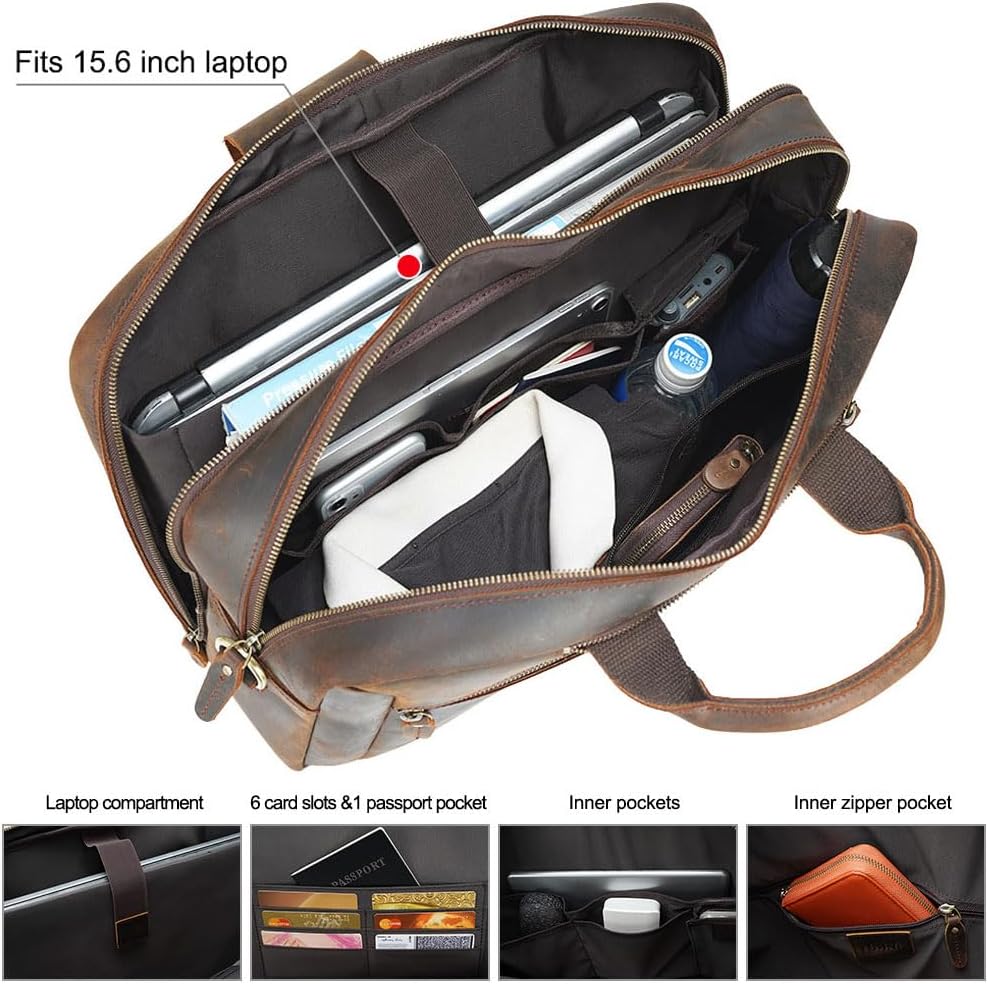 TIDING Leather Convertible Briefcase Backpack for Men, Large 15.6 Inch Laptop Messenger Bag Work Business Travel Crossbody Shoulder Bag