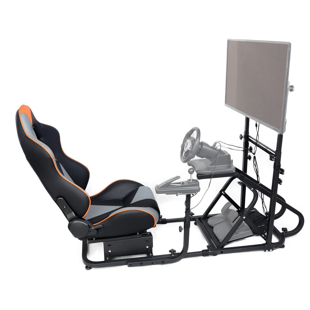 WTRAVEL Racing Simulator Cockpit with Wheel Stand and Racing Seat for All Logitech G920|G25|G27|G29| Thrustmaster | Compatible with Xbox, PS4, PS5, PC Platforms (Black+Gray)