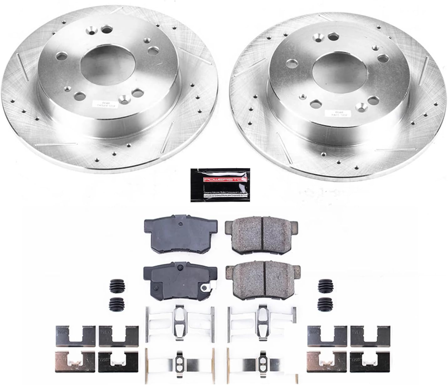 PowerStop Rear Brake Kit for Acura ILX 2013-15 |Honda Civic 2006-15 |Prelude 1997-01 - Drilled and Slotted Disc Rotors with Carbon-Fiber Ceramic Brake Pads Replacement, K1243