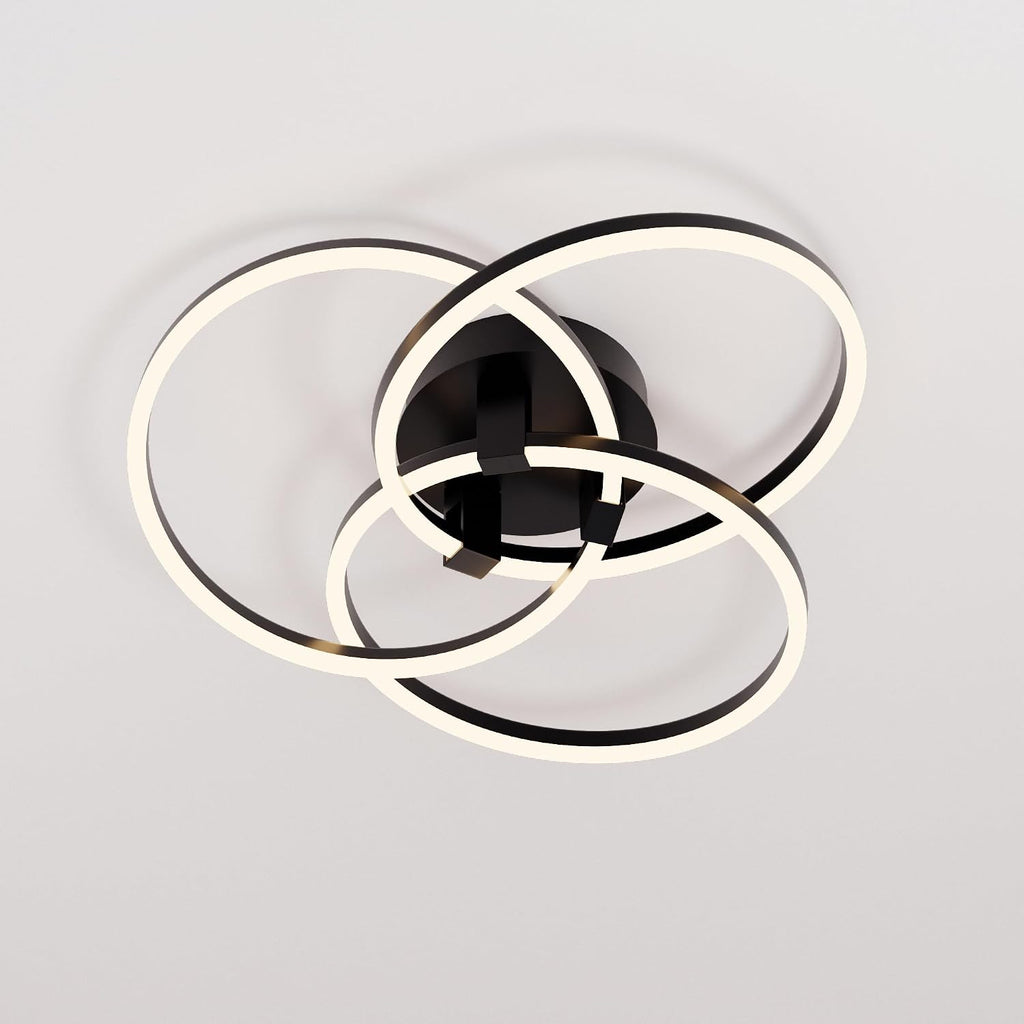 Maxax 3 Ring LED Ceiling Light Fixture, 23'W * 7.5'H, Circle Modern Semi Flush Mount Chandelier, AL Alloy Frame, 45W Dimmable, ETL, for Bedrooms, Living room, Kitchen, Entryway, Hallway, Matte Black