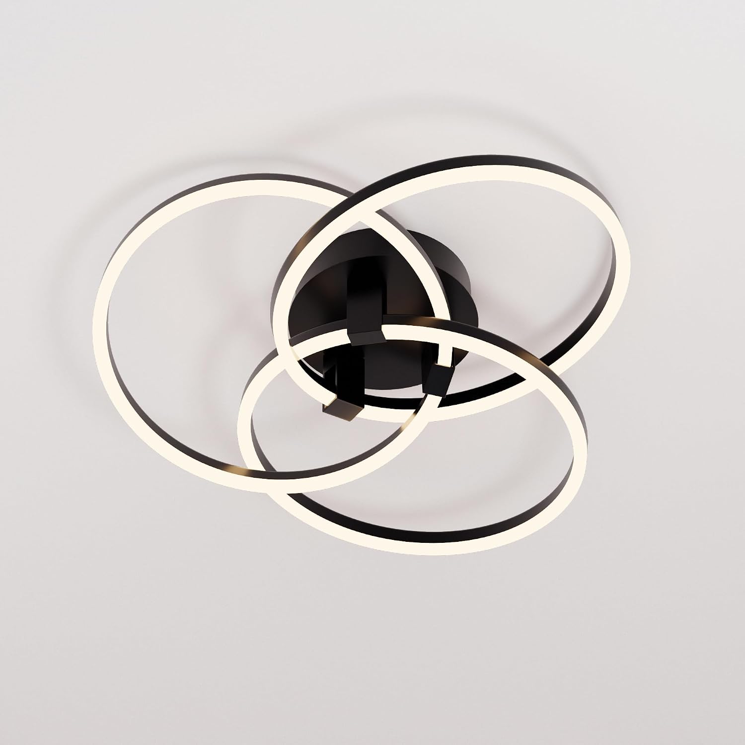 Maxax 3 Ring LED Ceiling Light Fixture, 23'W * 7.5'H, Circle Modern Semi Flush Mount Chandelier, AL Alloy Frame, 45W Dimmable, ETL, for Bedrooms, Living room, Kitchen, Entryway, Hallway, Matte Black