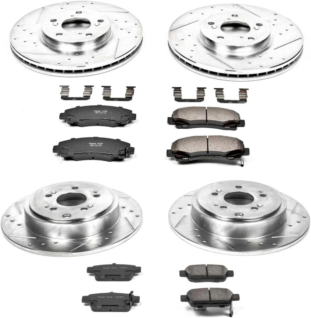 PowerStop Front and Rear Brake Kit for Honda Ridgeline 2006-11 - Drilled and Slotted Disc Rotors with Carbon-Fiber Ceramic Brake Pads Replacement, K2430