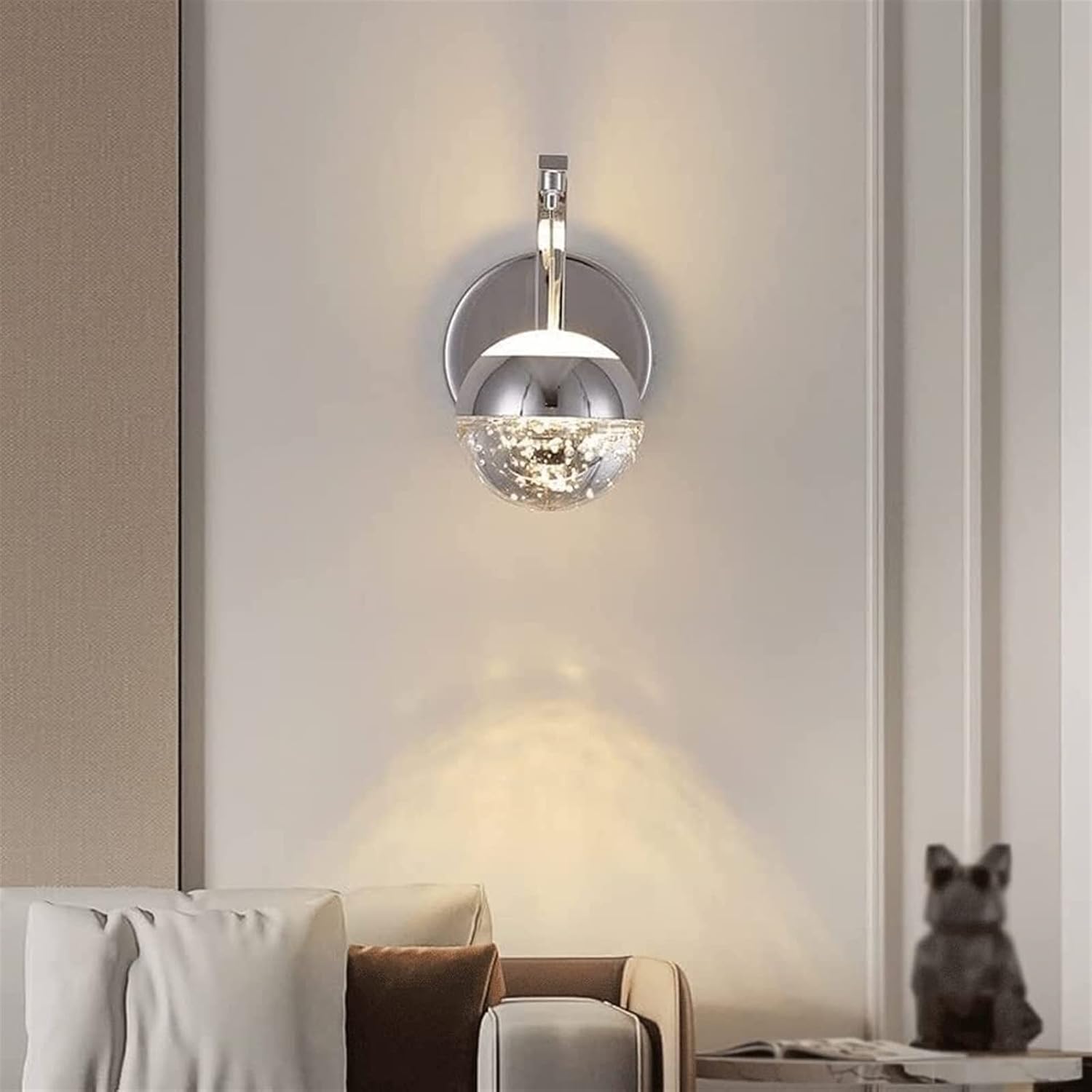 Crystal Bubble Wall Sconce, Modern Nordic Simple Wall Lamp, LED Decorative Lighting Fixtures, Indoor Wireless Wall Light for Bathroom, Entryway, Hallway, Living Room, Bedroom (Size : Gold)(Silver)