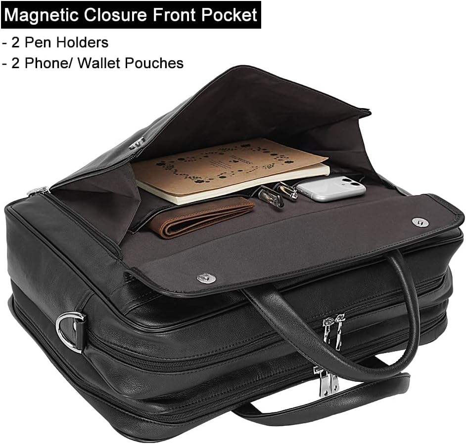 TIDING Leather Business Travel Briefcase for Men, Large 15.6' 17.3' Laptop Crossbody Shoulder Messenger Bag Office Handbag