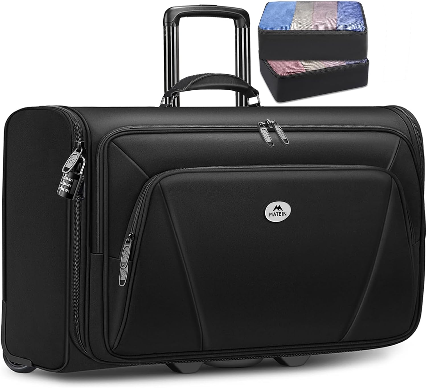 MATEIN Rolling Garment Bags for Airline Travel, Wheeled Carry On Garment Bag with Wheels & 2 Packing Cubes, Wrinkle Free Business Suit Luggage Suitcase Fits 17.3' Laptop for Men Women, Black