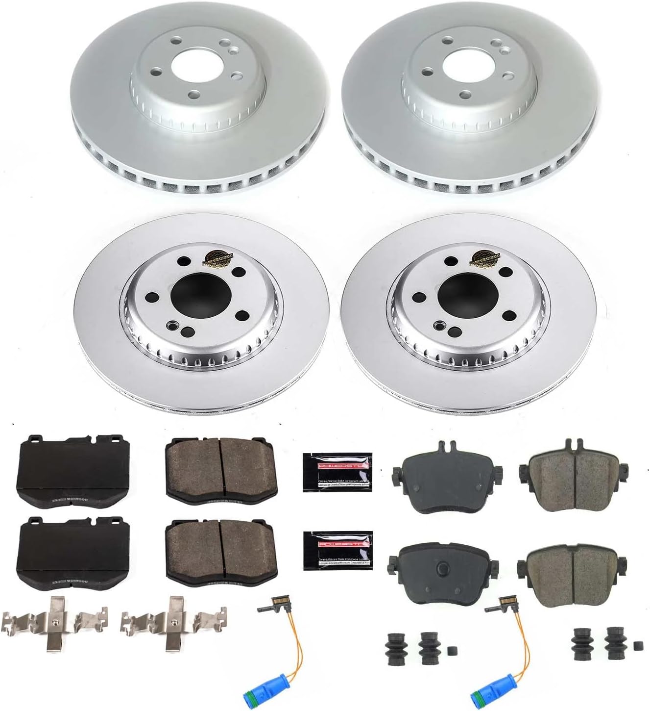 PowerStop Front and Rear Brake Kit for Mercedes-Benz E300 2017 - Fully-Coated Disc Rotors with Z23 Carbon-Fiber Ceramic Brake Pads Upgrade, CRK8072