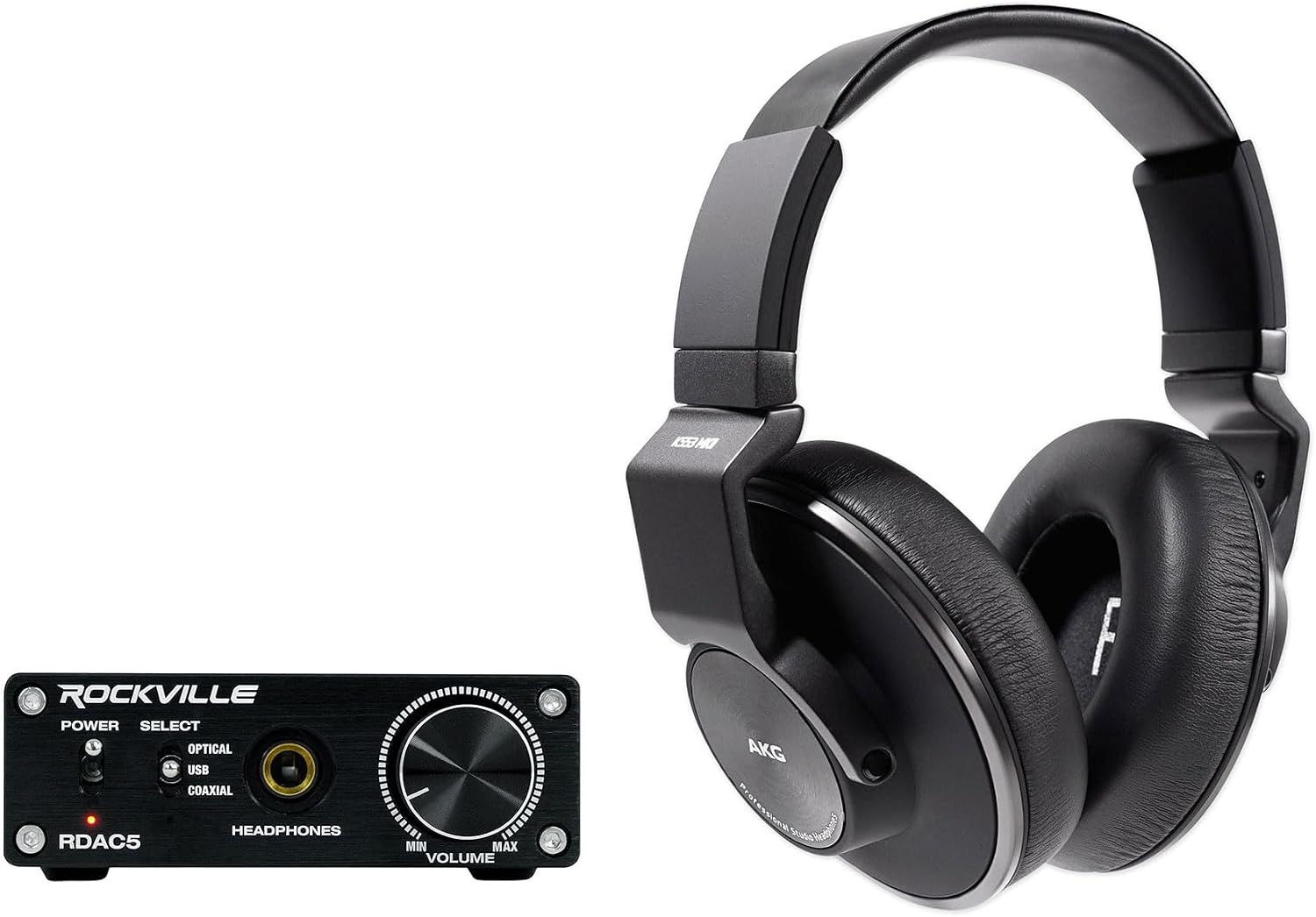 Audiosavings Bundle: AKG K553 MK2 MKII Closed Back Studio Monitoring Headphones w/Detachable Cable Bundle with Rockville RDAC5B DAC Digital to Analog Converter USB/Optical/RCA/Headphone Amp (2 Items)