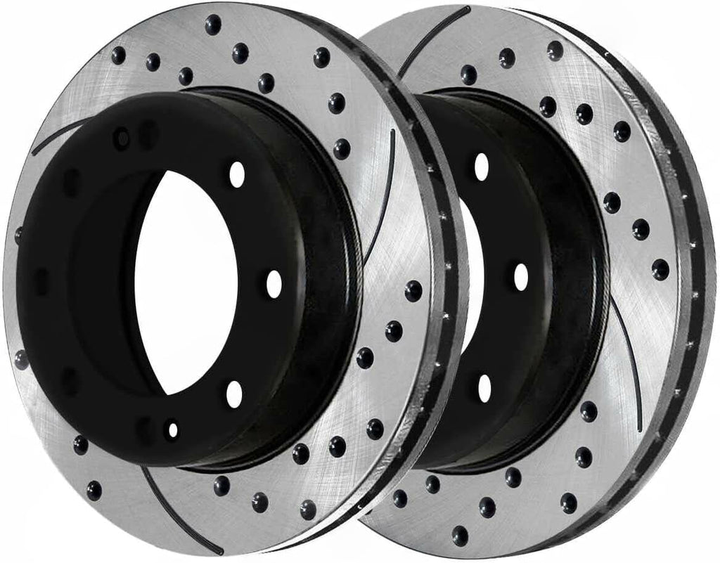Brake Pads & Rotors Kit 8pcs Ceramic Sets 4pcs Drilled and Front Rear Side Black and Slotted for Chevy for GMC for Sierra 2500HD 2001-2006