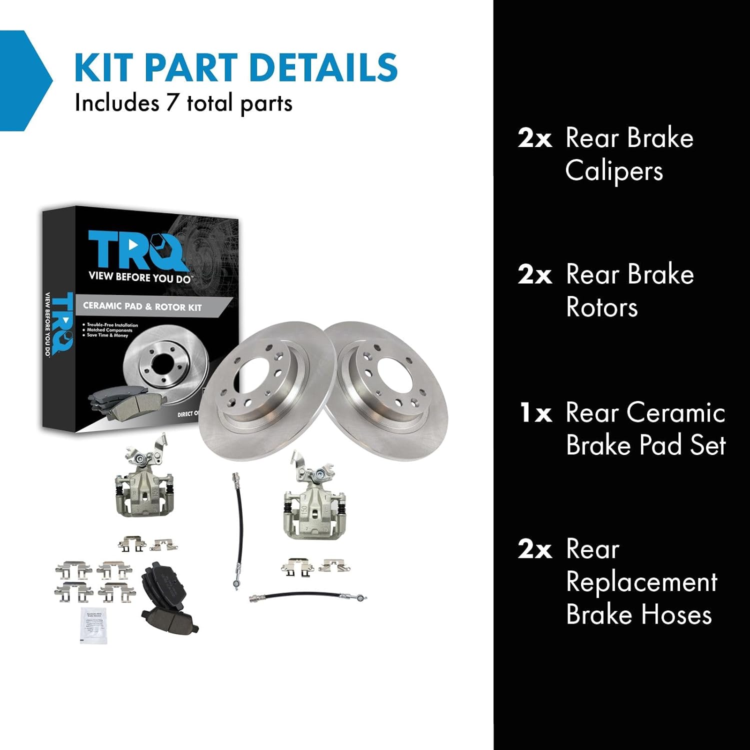 TRQ Rear Brake Pad and Rotor Set Ceramic Rotors Calipers Hoses Compatible with 2006-2009 Ford Fusion Lincoln MKZ Mercury Milan 2006-2008 Mazda 6 2006 Lincoln Zephyr