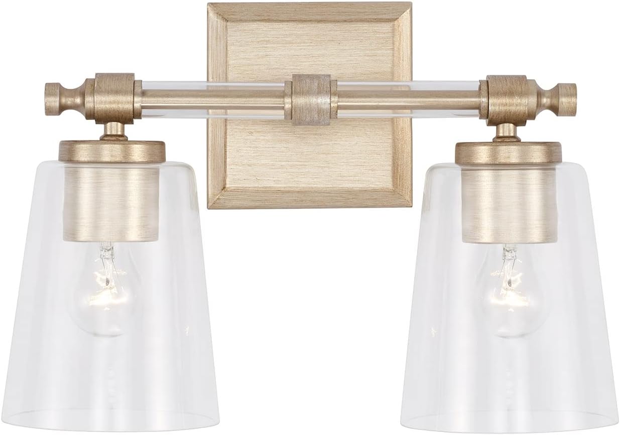 Capital Lighting 144821BS-523 Breigh Modern Clear Glass Cylinder Vanity Lights for Bathroom, 2-Light 200 Total Watts, 10' H x 14' W, Brushed Champagne