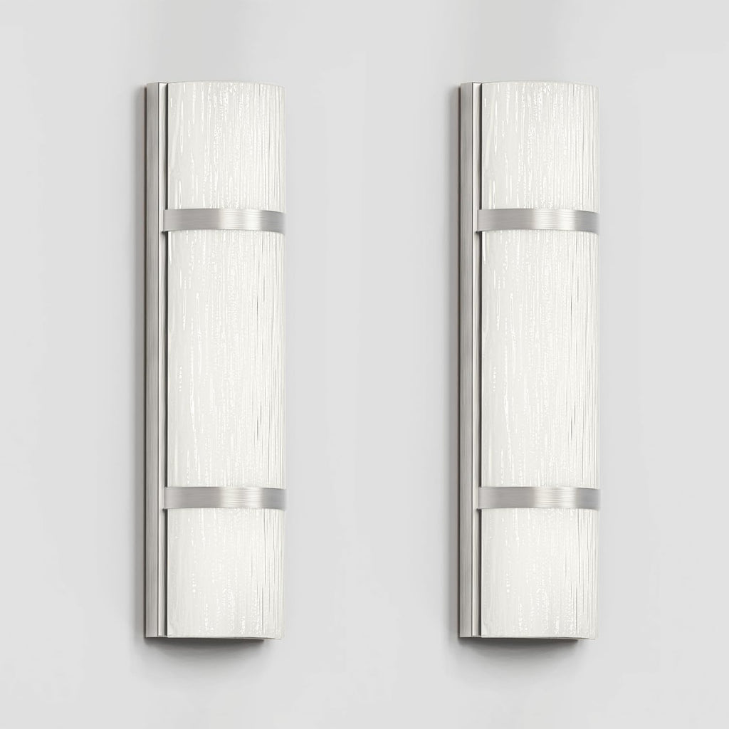 LED Bathroom 16 Inch Vanity Lighting Fixtures | CRI 90 4000K Brushed Nickel Wall Sconce Set of Two with White Frosted Glass Shade | 120V 15W 1200LM Dimmable with Dimmer Switch(not Included)