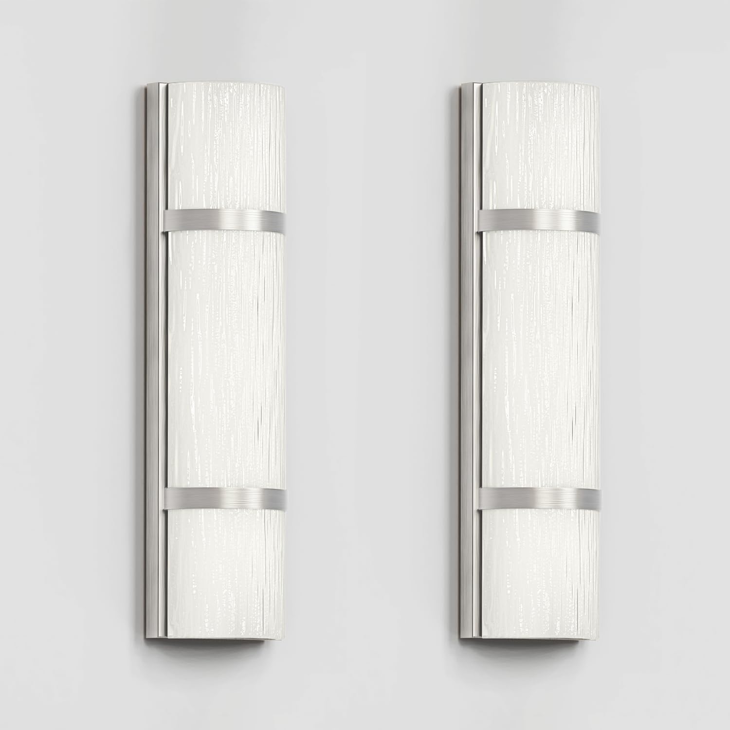 LED Bathroom 16 Inch Vanity Lighting Fixtures | CRI 90 4000K Brushed Nickel Wall Sconce Set of Two with White Frosted Glass Shade | 120V 15W 1200LM Dimmable with Dimmer Switch(not Included)
