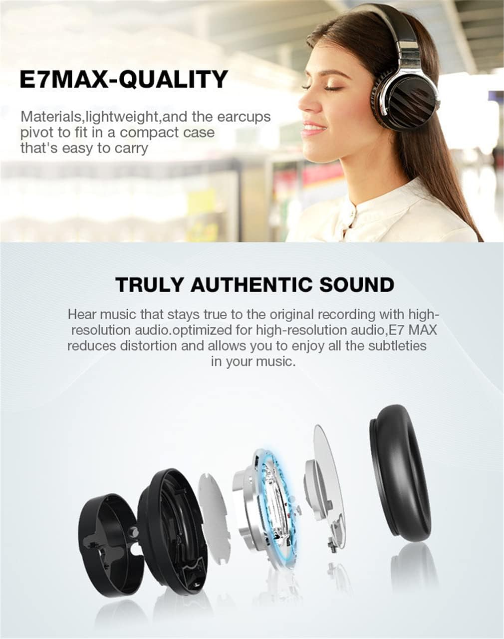 Sports ANC Active Noise Cancelling Headphones Wireless Bluetooth Over-Ear Foldable Headsets with Mic, Hi-Fi Stereo Deep Bass, 30H Playtime, for Sports/TV/Work,Black