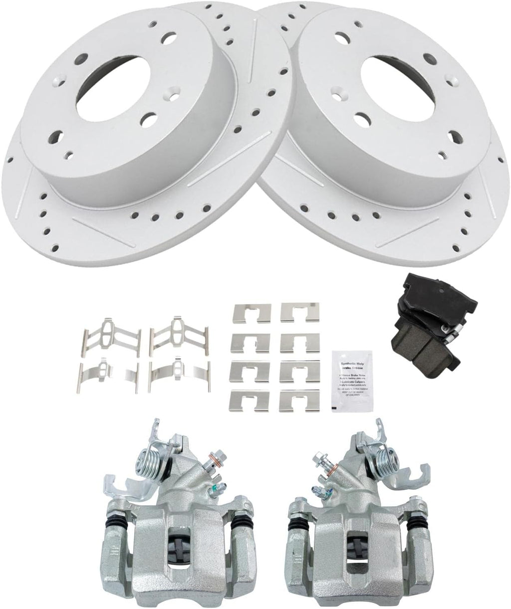 TRQ Performance Rear Brake Pad and Rotor Set Ceramic Solid G Coated Rotors Calipers Compatible with 1998-2002 Honda Accord
