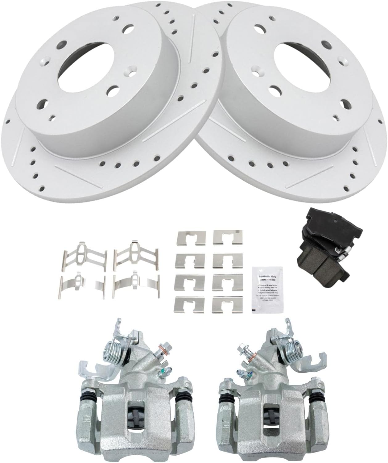 TRQ Performance Rear Brake Pad and Rotor Set Ceramic Solid G Coated Rotors Calipers Compatible with 1998-2002 Honda Accord
