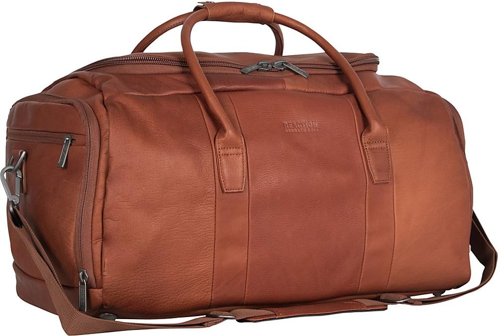 Kenneth Cole REACTION Duff Guy Colombian Leather 20' Single Compartment Top Load Travel Duffel Bag, Cognac