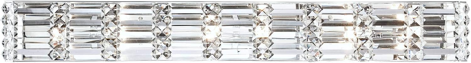 Possini Euro Design Vivienne Modern Wall Light Chrome Silver Metal Hardwired 35' Wide Light Bar Fixture Mounted Clear Crystal Accents for Bathroom Vanity Mirror House Home Hallway Room Decor