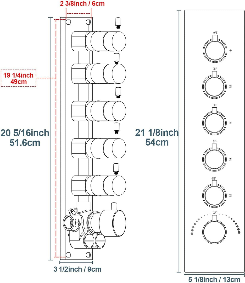 Brushed Nickel Shower Faucet Set with 16X24 Inch Ceiling Shower, with Handheld Spray and 6 PCS Body Jets, 5 Function Thermostatic Shower System