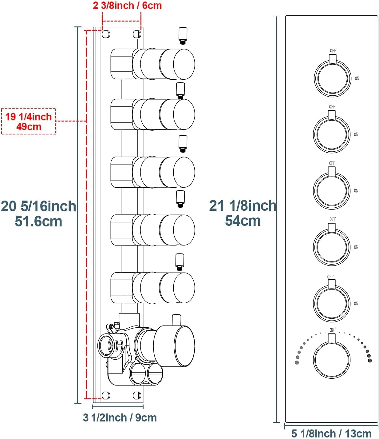 Brushed Nickel Shower Faucet Set with 16X24 Inch Ceiling Shower, with Handheld Spray and 6 PCS Body Jets, 5 Function Thermostatic Shower System