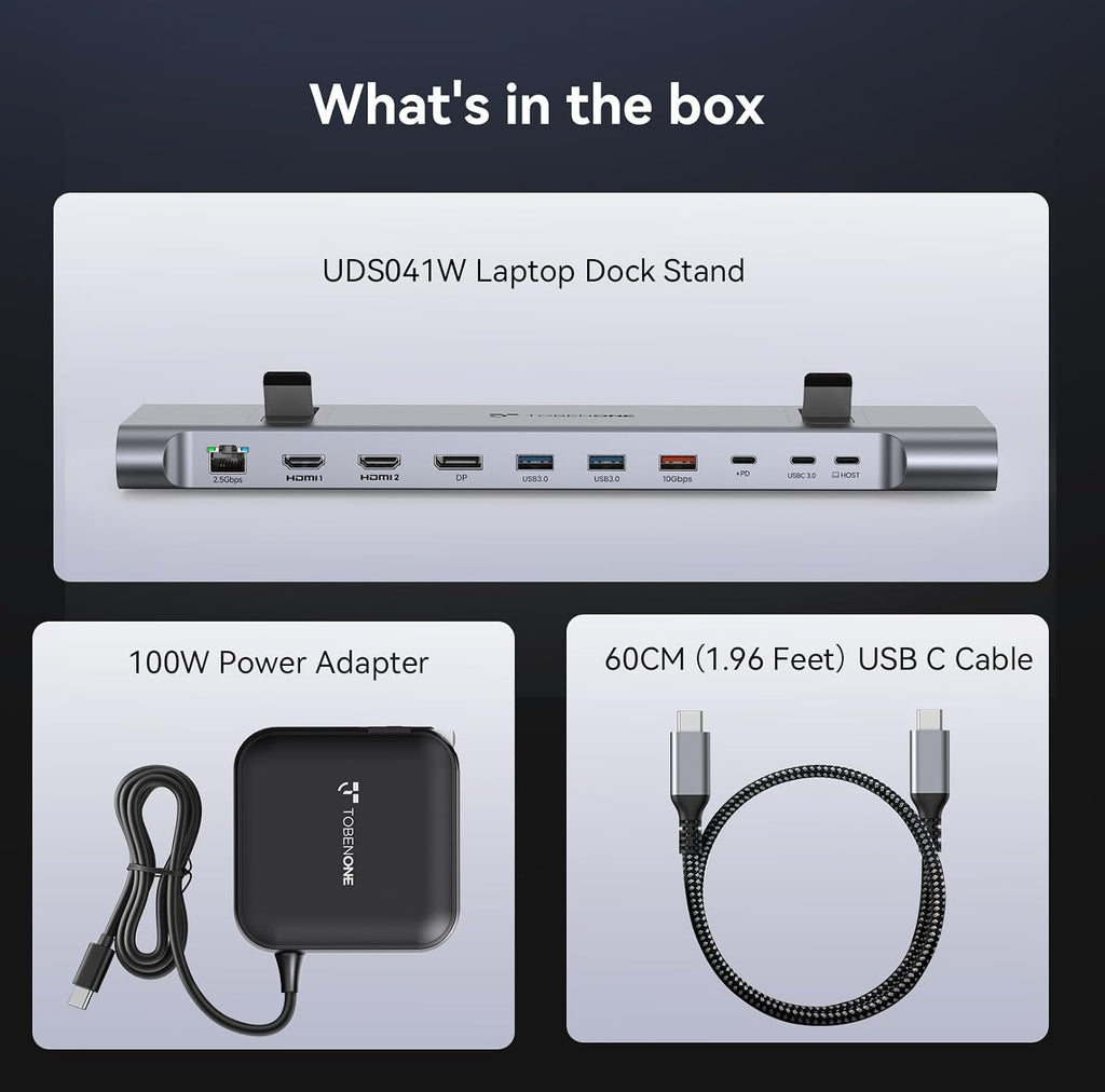 TobenONE 16-in-1 USB-C Docking Station 3 Monitors & Dual Monitor,2 HDMI+DP+6 USB Ports for Office & Home Use,Capable of 100W Power Supply & 2.5Gbps Ethernet, Used with Dell/HP/Lenovo