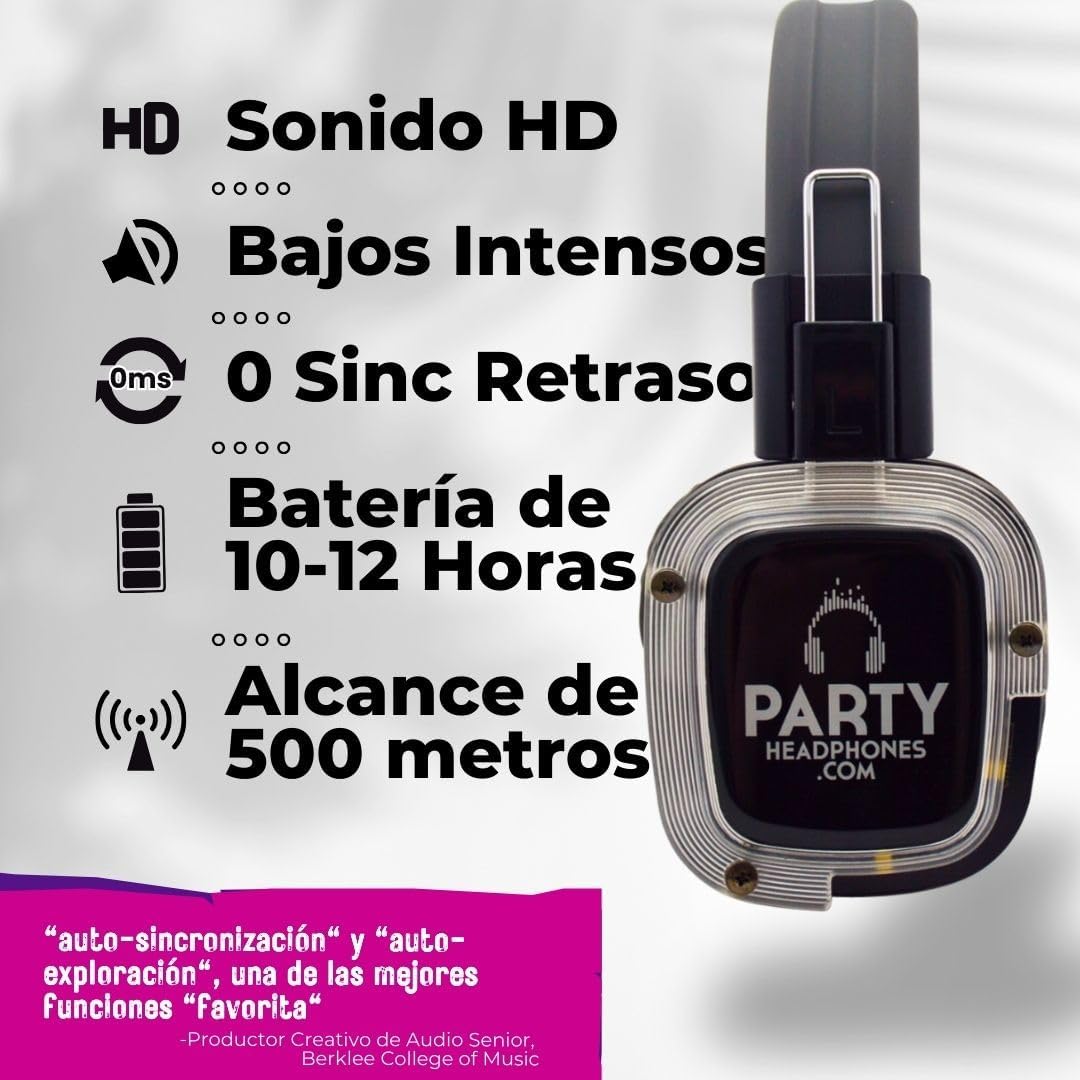 Party Headphones 2 x Wireless RF Over Ear Headphones, 1 x RF Transmitter | HD Strong Bass | No-Lip Sync Delay | Noise Cancellation | 1500ft Range | As seen on Netflix | Ideal for TV, Home Theater