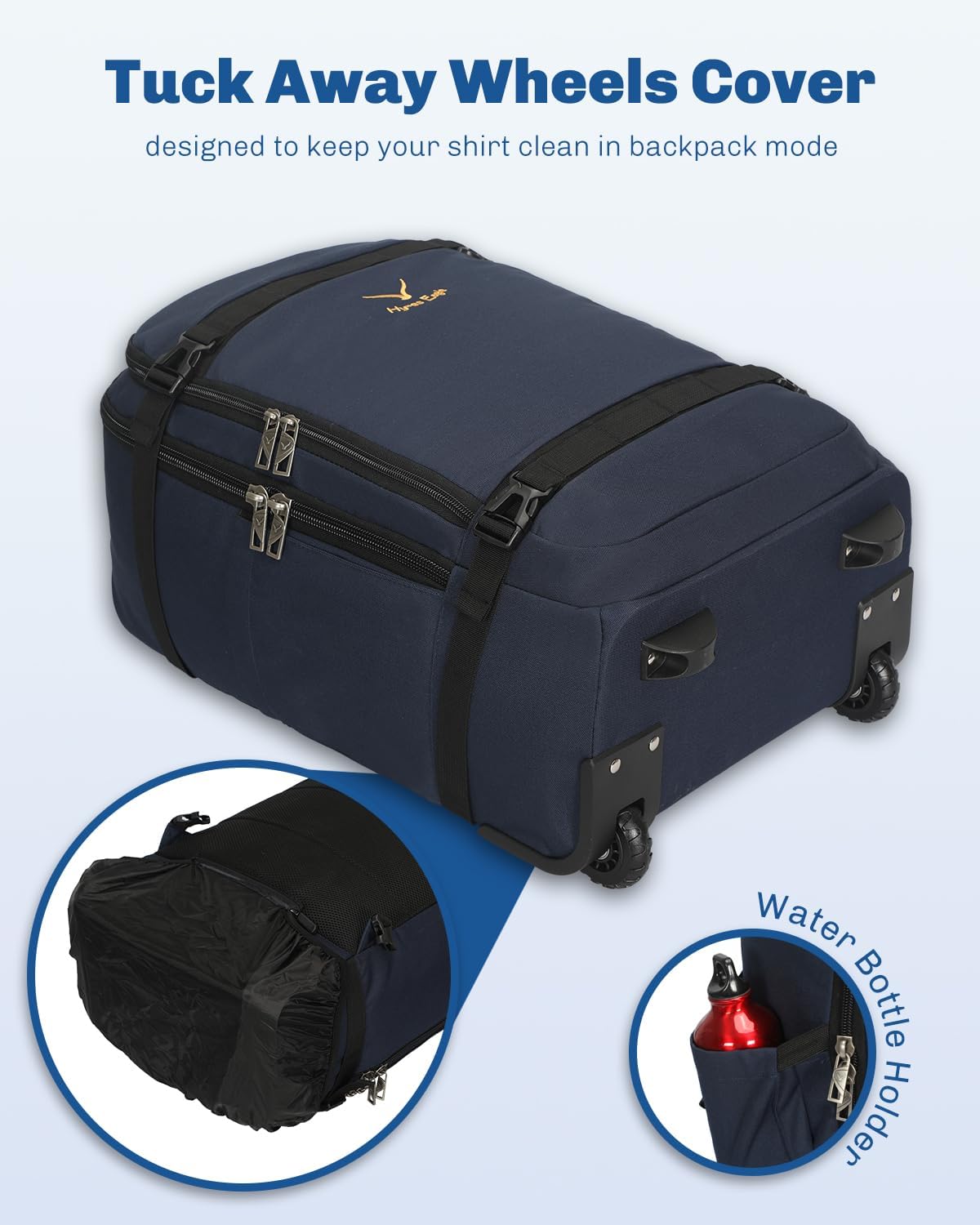Hynes Eagle Rolling Backpack 42L Backpack with Wheels Airline Approved Carry on Luggage Laptop Travel Suitcase Bag for Women Men Dark Blue