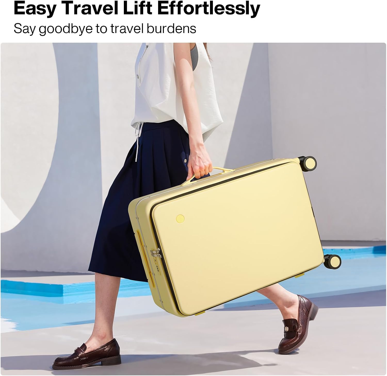 mixi 20 Inch Carry On Luggage 22x14x9 Airline Approved PC Hard Shell Suitcase Top Opening Aluminum Frame Travel Suitcases with Wheels, Lark Yellow
