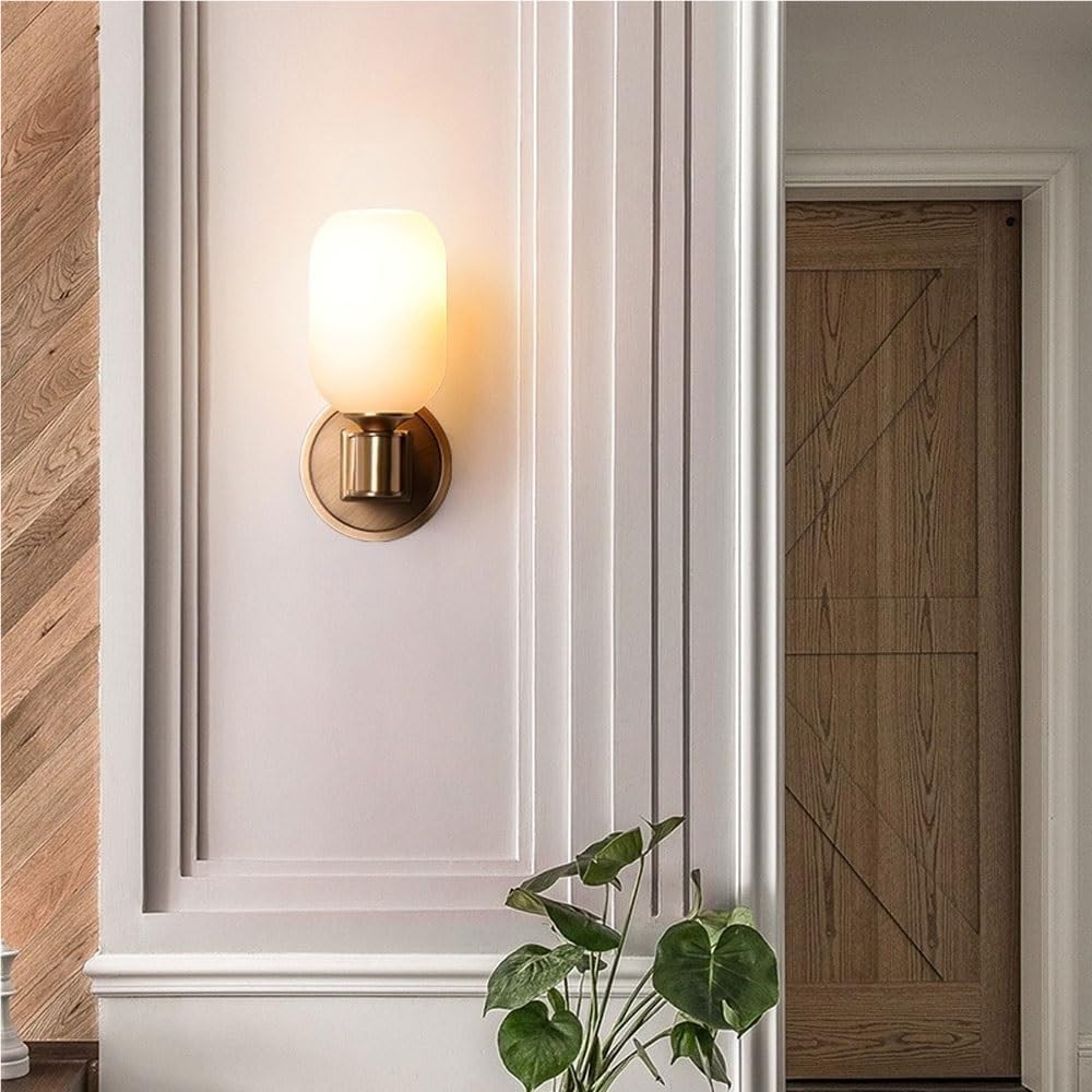 Modern Brass Wall Sconce with Faceted Crystal Shade Upward Facing Wall Light Fixture E14/E12 Base Brushed Gold Tone Bedside Lamp Contemporary Decor for Bedroom Living Room Hallway