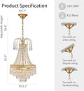 WUZUPS Crystal Chandelier French Empire Flushmount Pendant Ceiling Light Modern Lighting Fixture for Bedroom Hallway Bar Kitchen Bathroom, H 20.9' x W 12.2', Gold, E12 Base