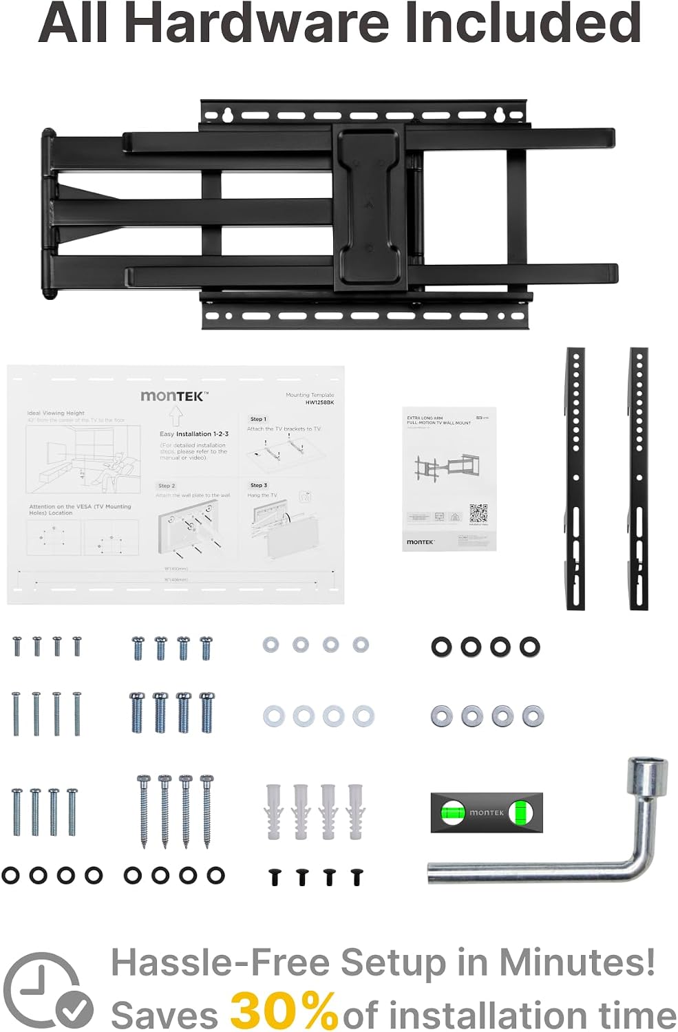 monTEK Long Arm TV Wall Mount for Most 43-80 Inch TVs, 42 Inch Long Extension TV Mount Swivel and Tilt, Full Motion Wall Mount Tv Bracket Fit Max VESA 600 x 400mm, Up to 110 lbs, 16',18' Studs
