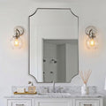 MIRRORART Brushed Nickel Mirrors 24x36 Inch, Contemporary Scalloped Silver Bathroom Mirrors, Notched Corner Rectangle Mirror for Home Remodel in 1'' Stainless Steel Metal Frame Wall Mount Two Ways