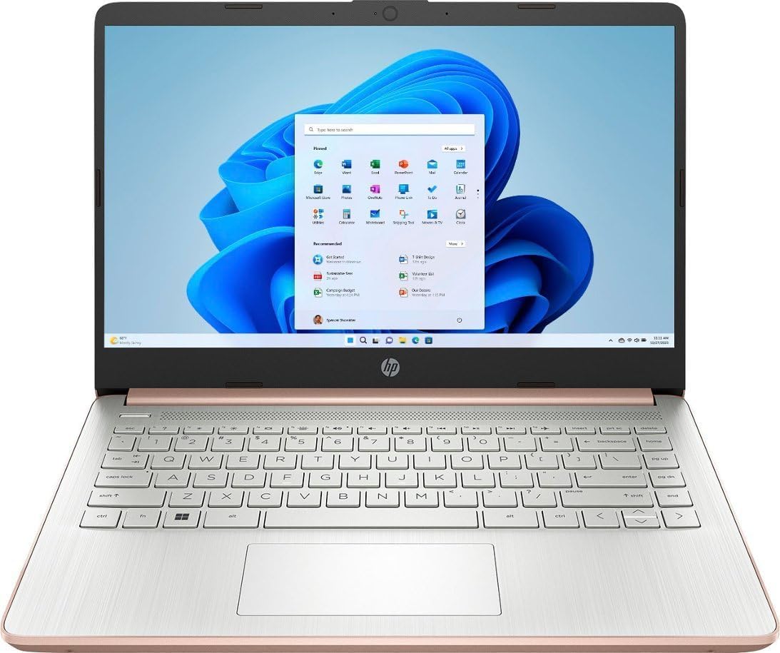 HP 14' HD Laptop | Intel Celeron N4120 Processor | Intel UHD Graphics| One Year Office 365 | Rose Gold| 4GB RAM | 128GB SSD | Windows 11 S | Bundle with Grey Bag