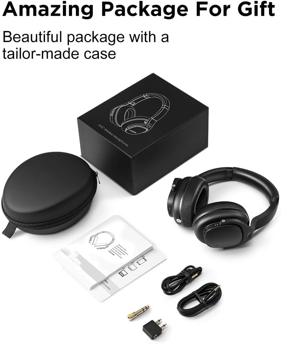 ANC Active Noise Cancelling Wireless Bluetooth Over-Ear Headphones Foldable Hi-Fi Stereo On-Ear Headsets, Hands-Free CVC HD Calls, 30H Playtime, for Sports/Games,Black
