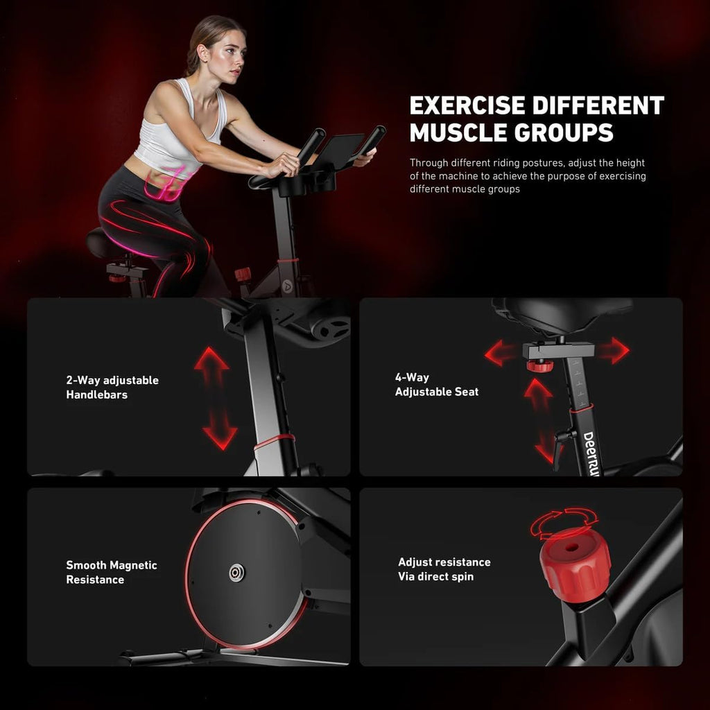 DeerRun Exercise Bike, Indoor Cycling Bike with Adjustable Magnetic Resistance, Low-Noise Belt Drive Stationary Bike for Home Cardio, 300 lb Capacity, Device Mount & LCD Monitor