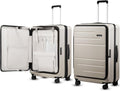 LUGGEX Checked Suitcase Top Opening, Expandable Polycarbonate Hard Shell Suitcase with Wheels (FX-Core, Beige, Bigger 28 Inch, 105L-115L)