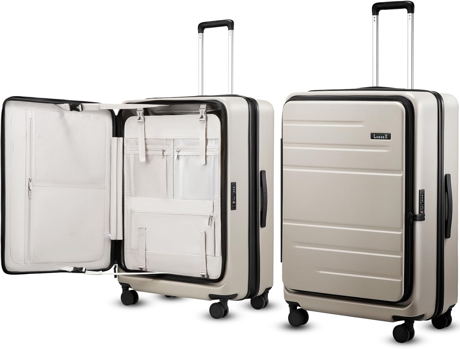 LUGGEX Checked Suitcase Top Opening, Expandable Polycarbonate Hard Shell Suitcase with Wheels (FX-Core, Beige, Bigger 28 Inch, 105L-115L)